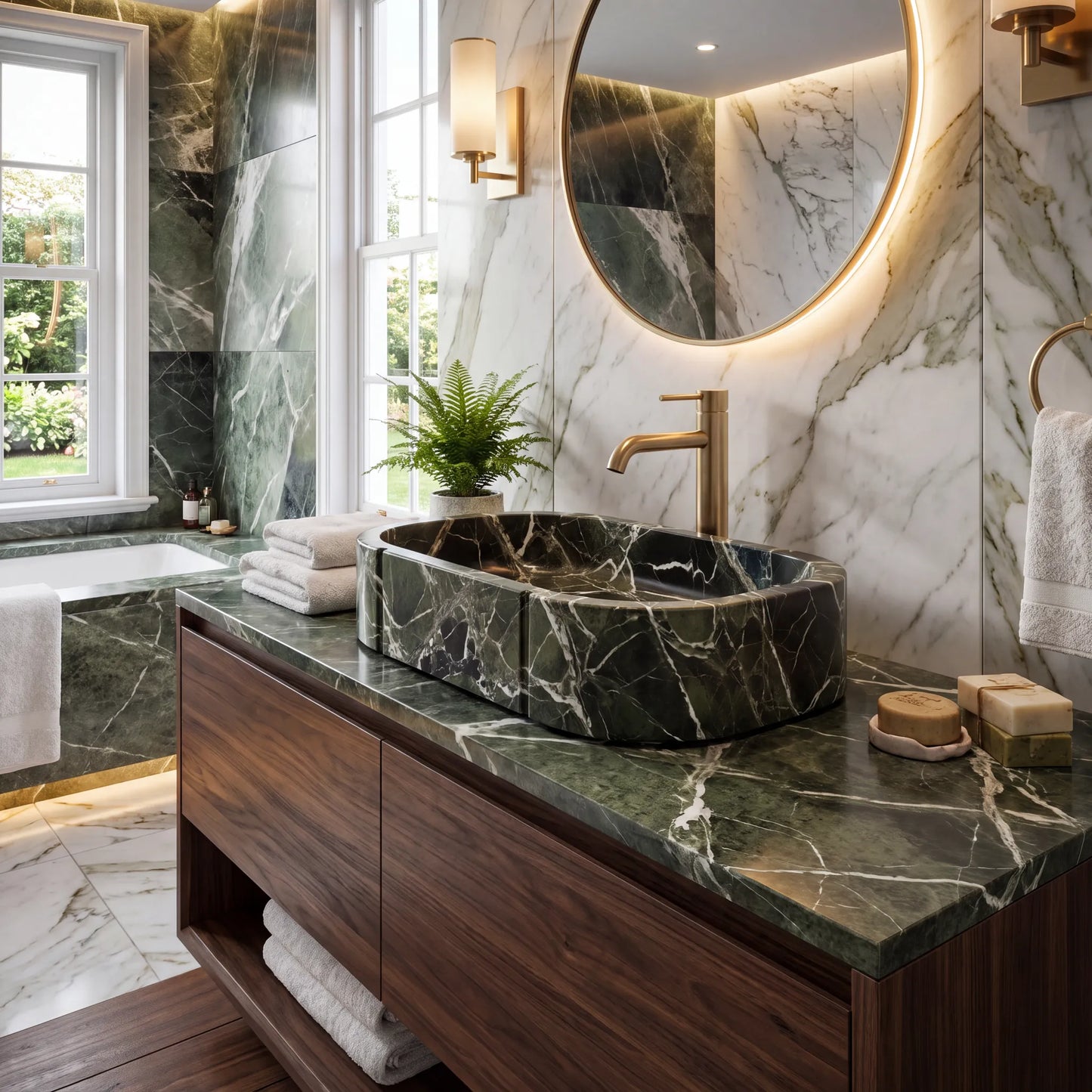 RMD-200 Round Green Marble Vessel Sink Basin