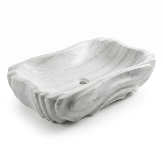 RMD-203 Rectangle Carrara White Vessel Sink Basin
