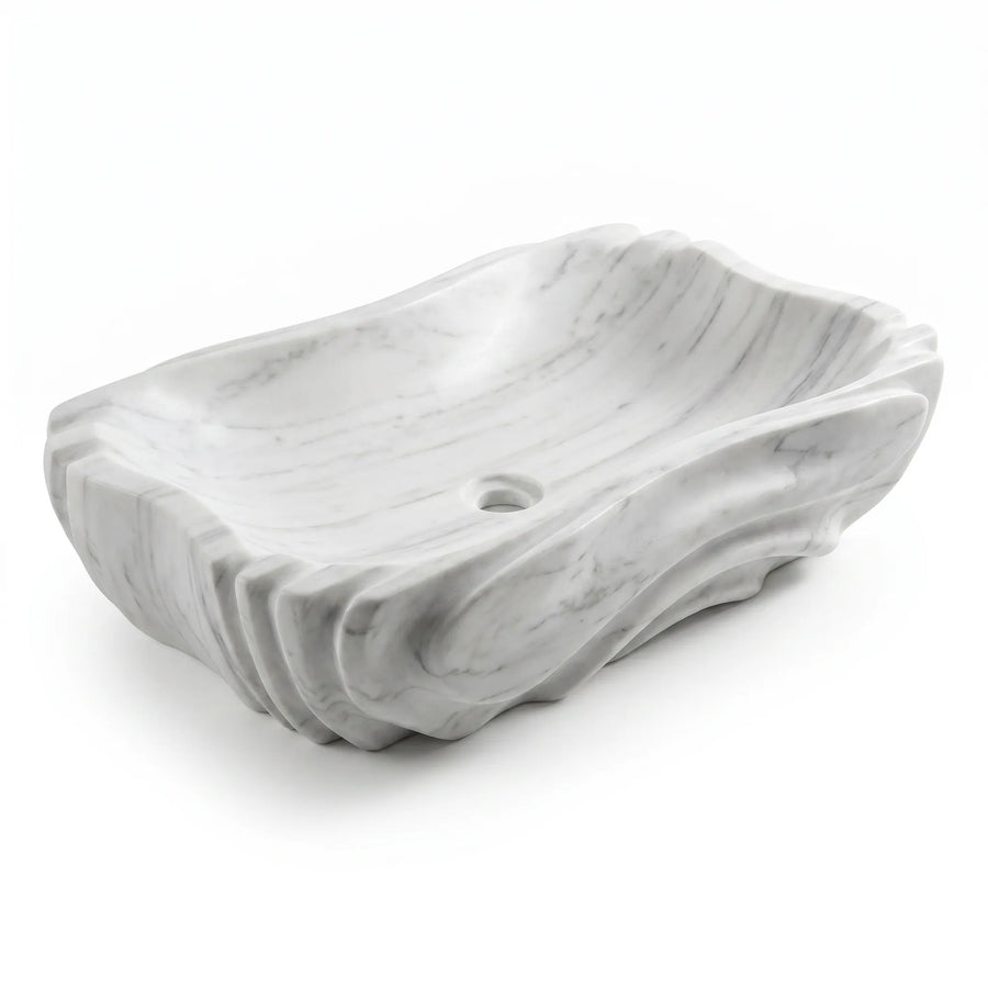 RMD-203 Rectangle Carrara White Vessel Sink Basin