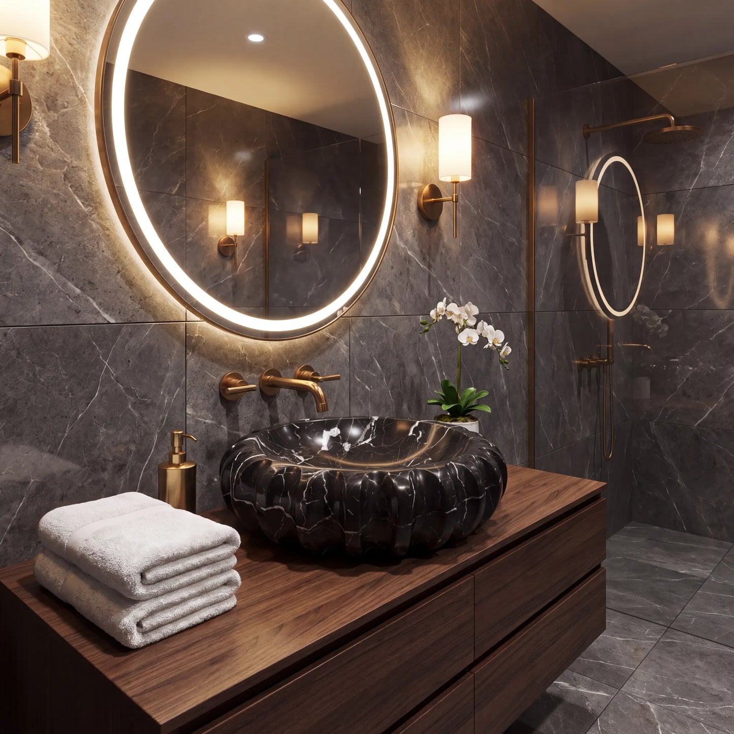 RMD-205 Round Nero Marquina Vessel Sink Basin