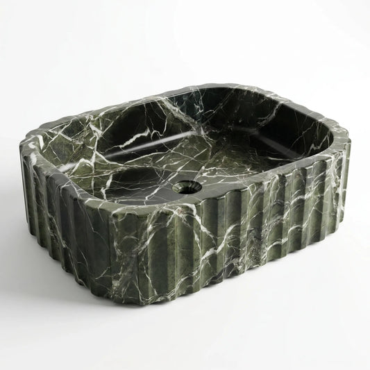 RMD-208 Veralune oval green marble vessel sink with distinctive natural veining