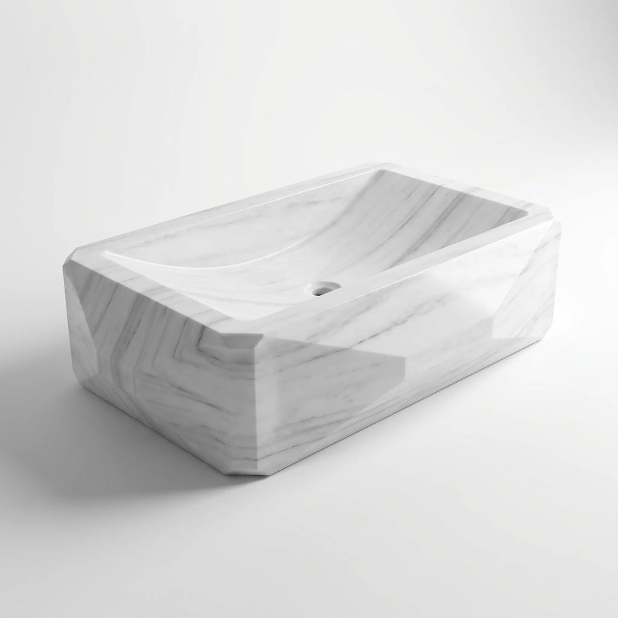 RMD-209 Square Carrara White Vessel Sink Basin