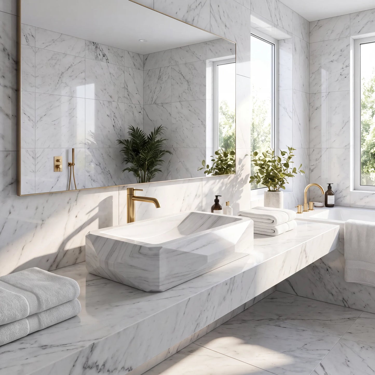 RMD-209 Square Carrara White Vessel Sink Basin