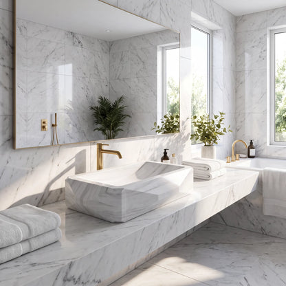 RMD-209 Square Carrara White Vessel Sink Basin