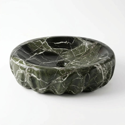 RMD-210 Verdelle round green marble vessel sink with rich natural veining