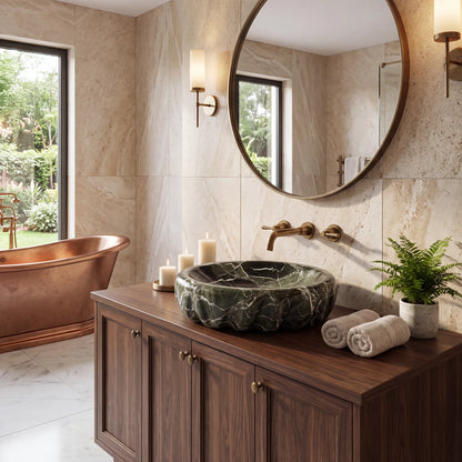 RMD-210 Round Green Marble Vessel Sink Basin
