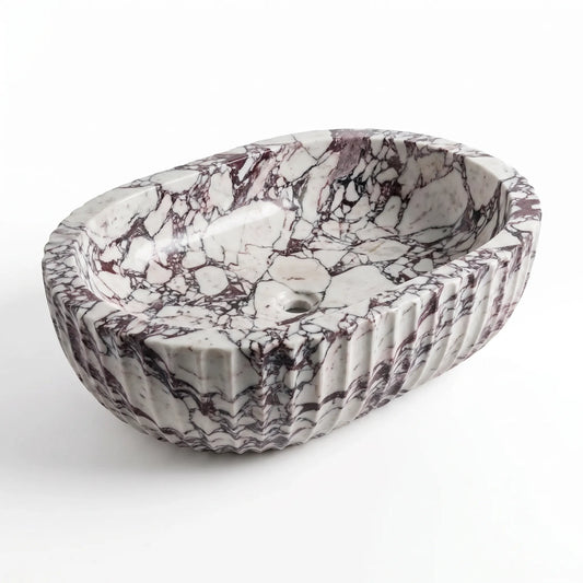 RMD-212 Violenza round Calacatta Viola marble vessel sink with dramatic natural veining