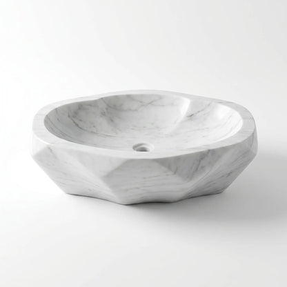 RMD-213 Round Carrara White Vessel Sink Basin