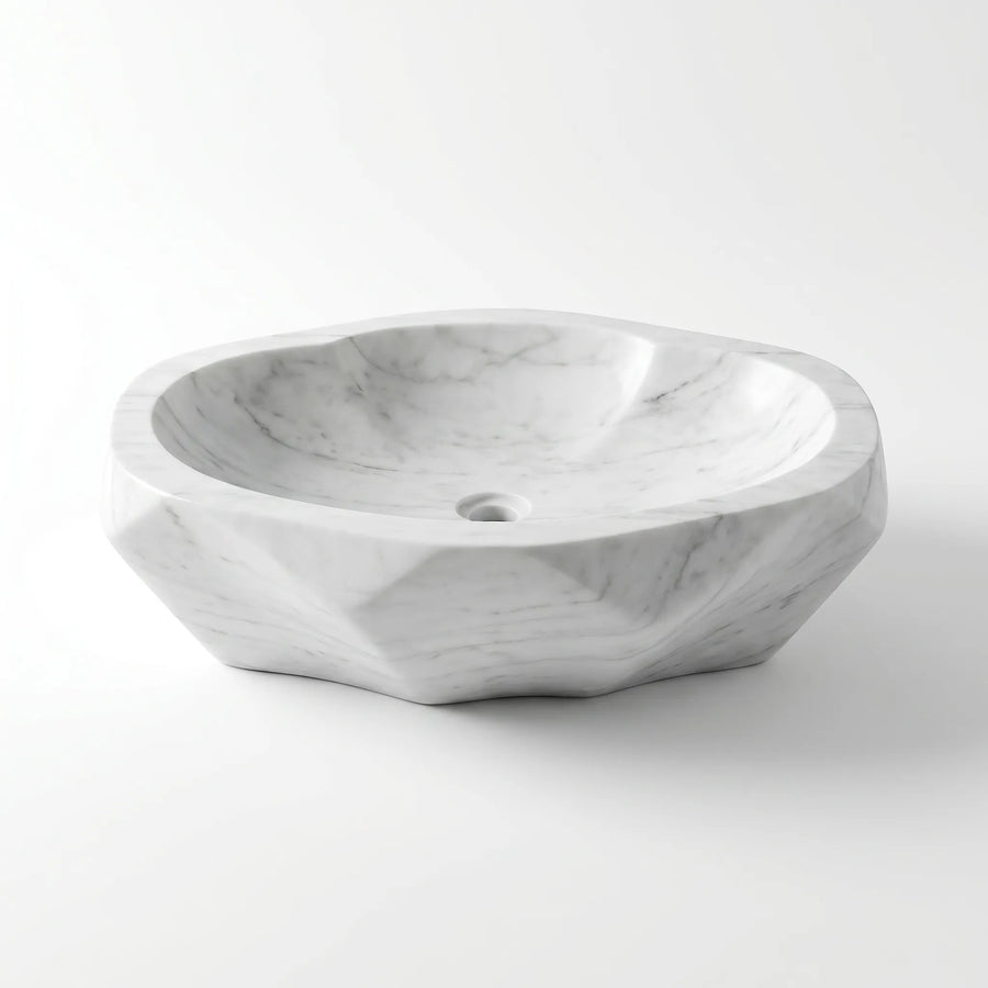 RMD-213 Round Carrara White Vessel Sink Basin
