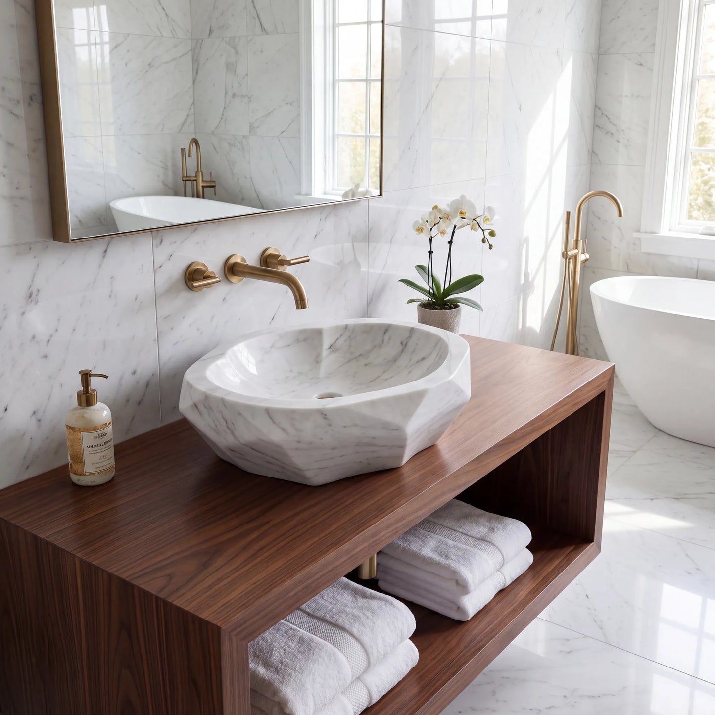RMD-213 Round Carrara White Vessel Sink Basin