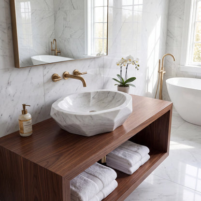 RMD-213 Round Carrara White Vessel Sink Basin