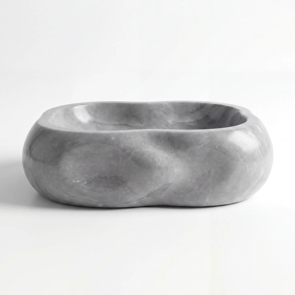 Front view of RMD-214 Griselda round grey marble vessel sink with polished finish
