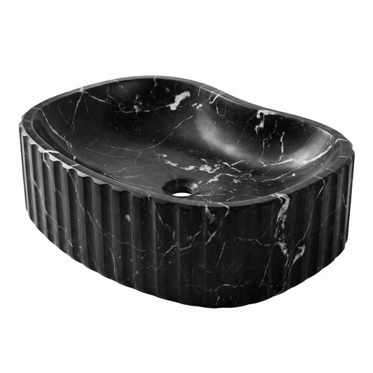 RMD-215 Nerovelle rectangular Nero Marquina marble vessel sink with striking natural veining