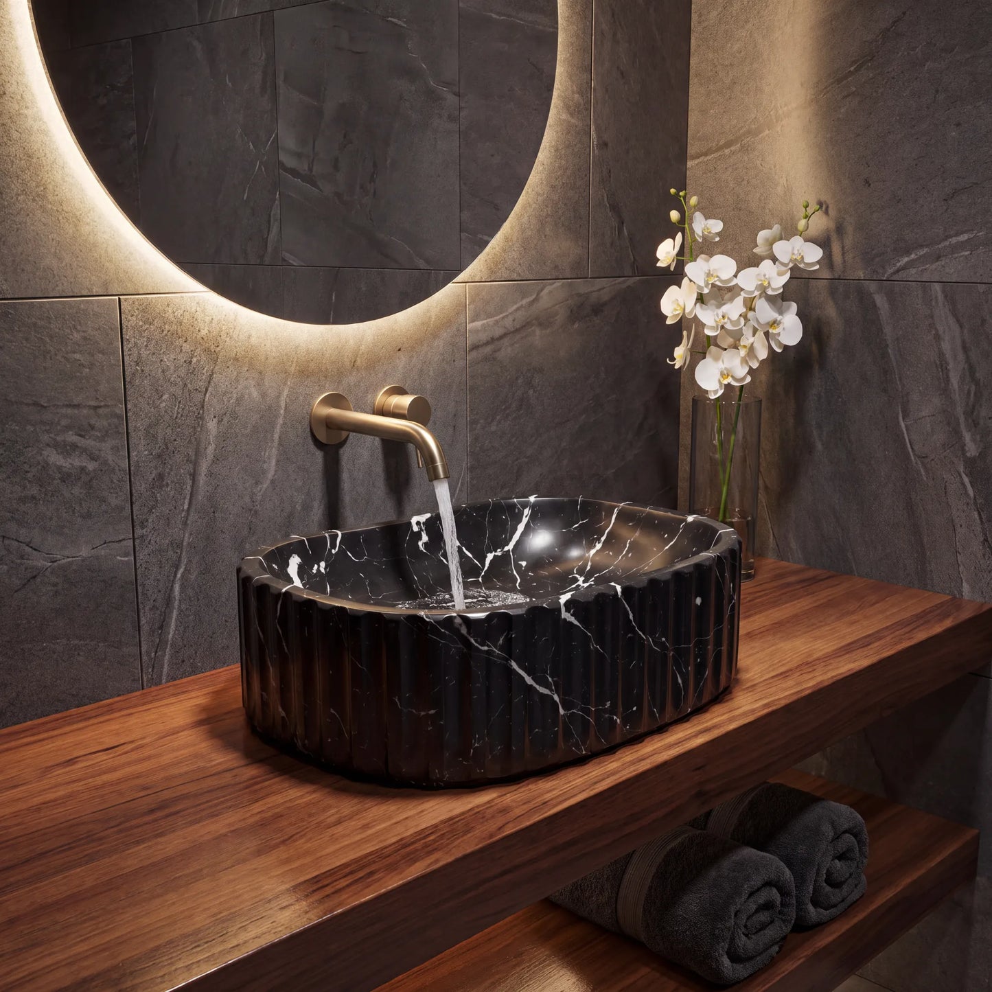 RMD-215 Rectangle Nero Marquina Vessel Sink Basin