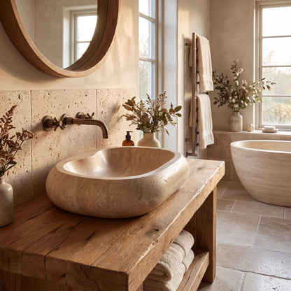 RMD-218 Round Travertine Vessel Sink Basin
