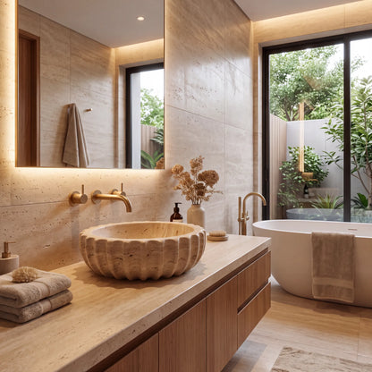 RMD-219 Round Travertine Vessel Sink Basin