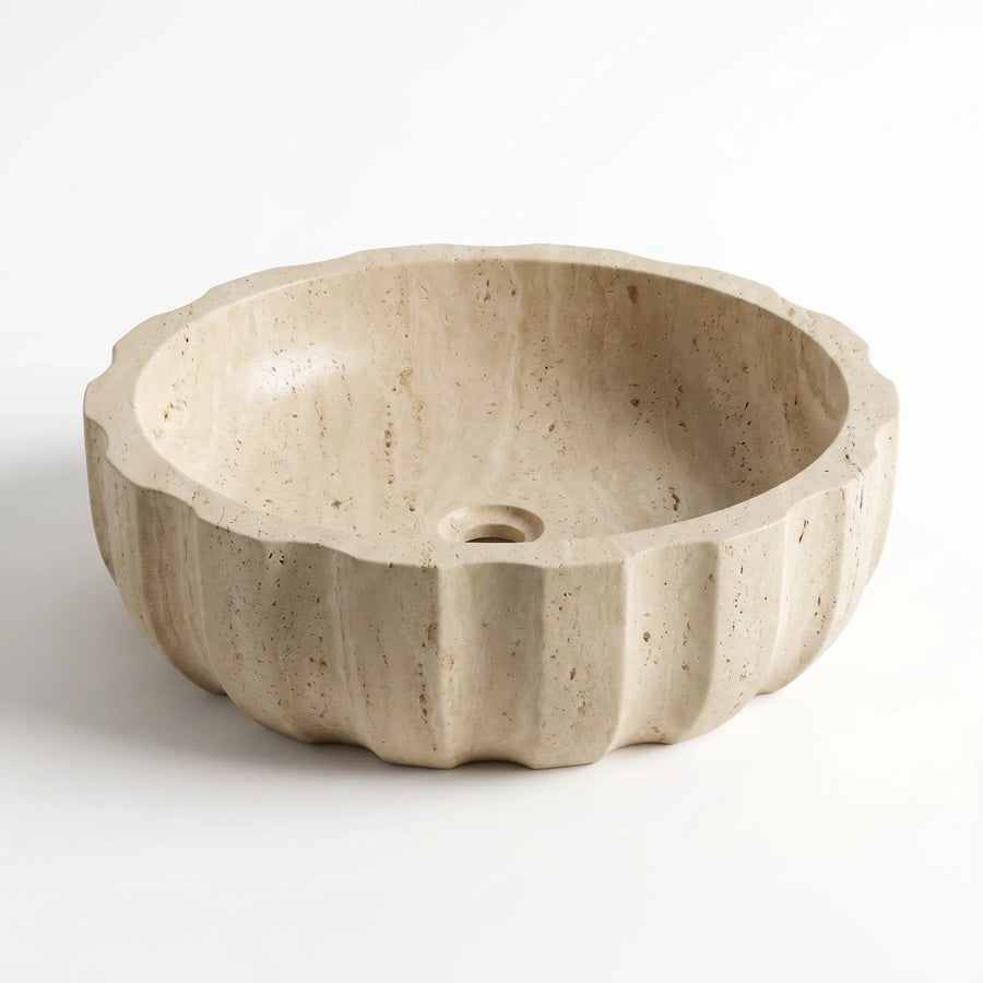 RMD-220 Round Travertine Vessel Sink Basin
