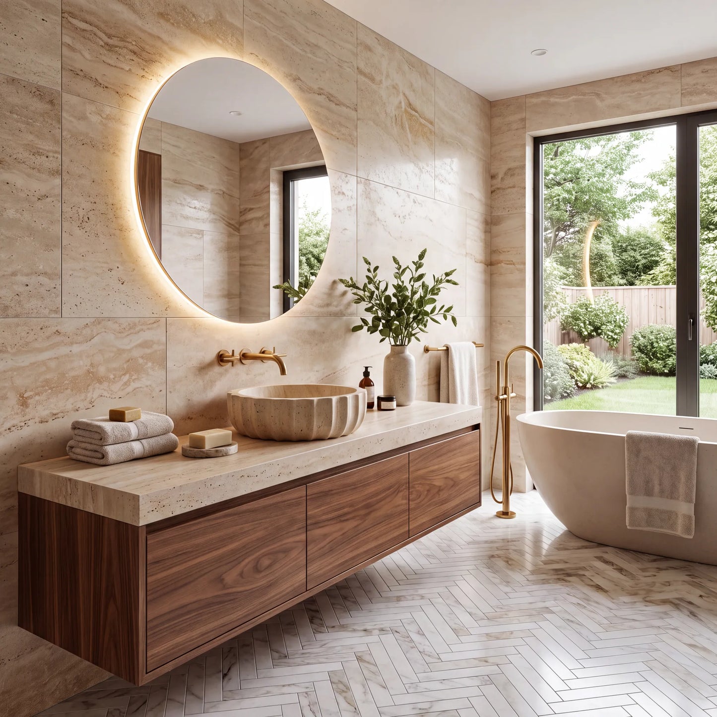 RMD-220 Round Travertine Vessel Sink Basin