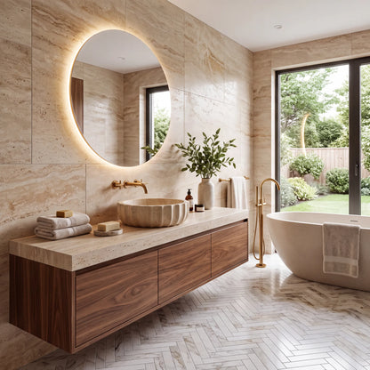 RMD-220 Round Travertine Vessel Sink Basin