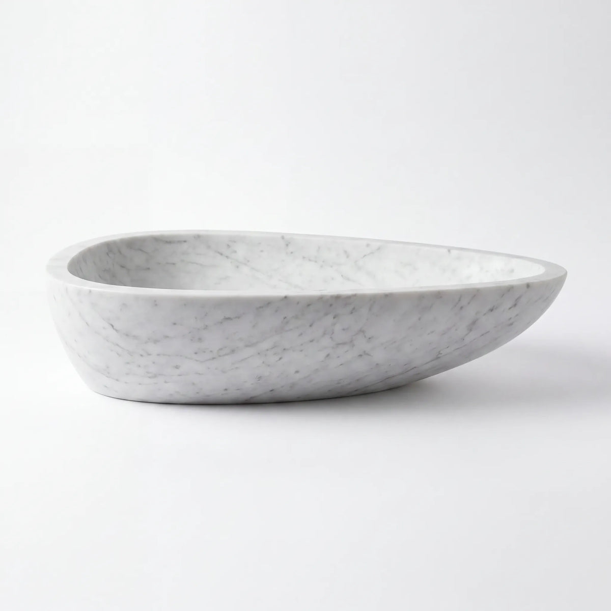 Front view of RMD-222 Carranova round Carrara white marble vessel sink with polished finish