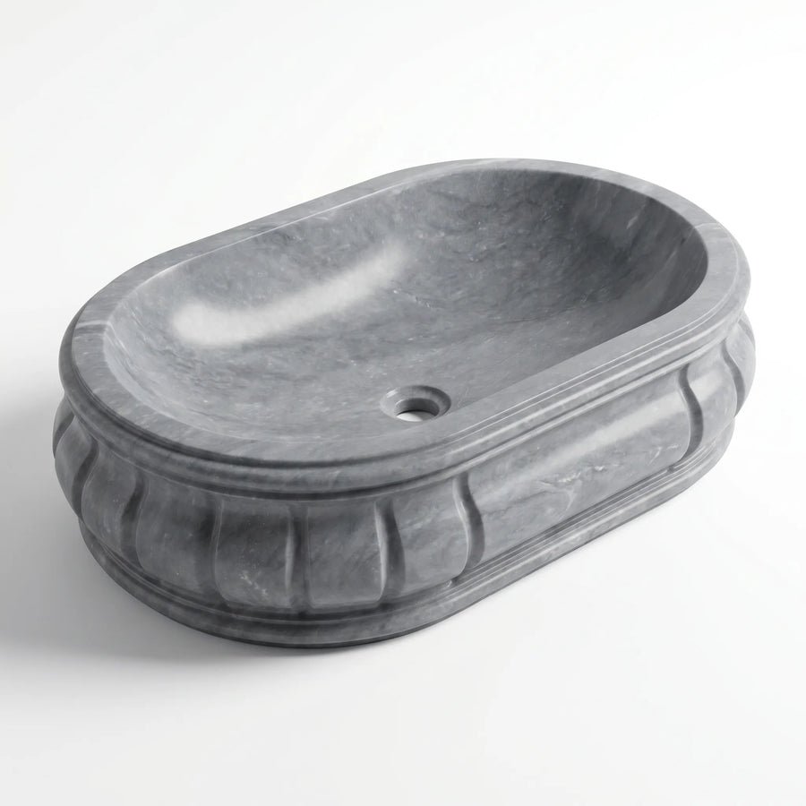 RMD-223 Round Grey Marble Vessel Sink Basin