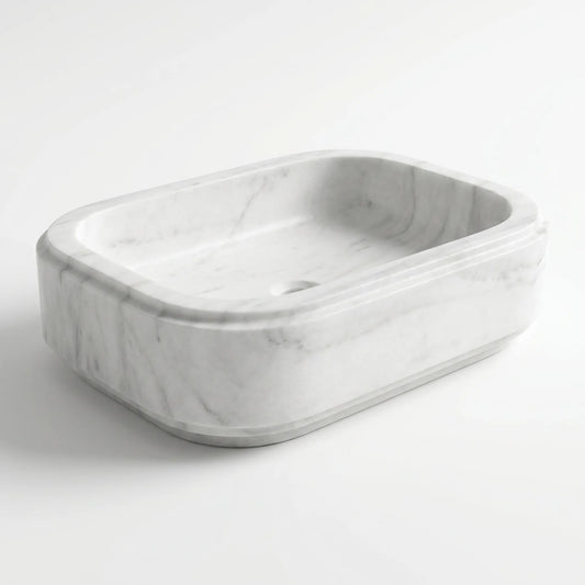 RMD-224 Carravelle round Carrara white marble vessel sink with soft natural veining