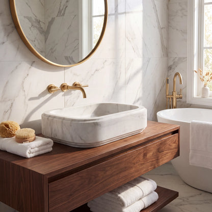 RMD-224  Round Carrara White Vessel Sink Basin