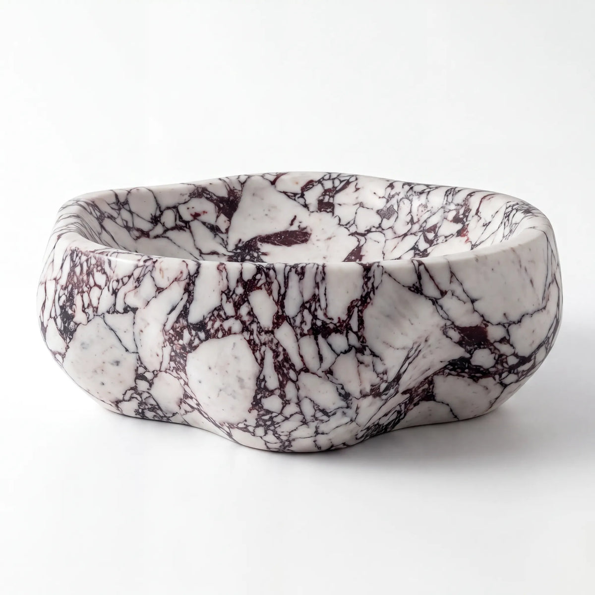 Front view of RMD-225 Violara round Calacatta Viola marble vessel sink with polished finish