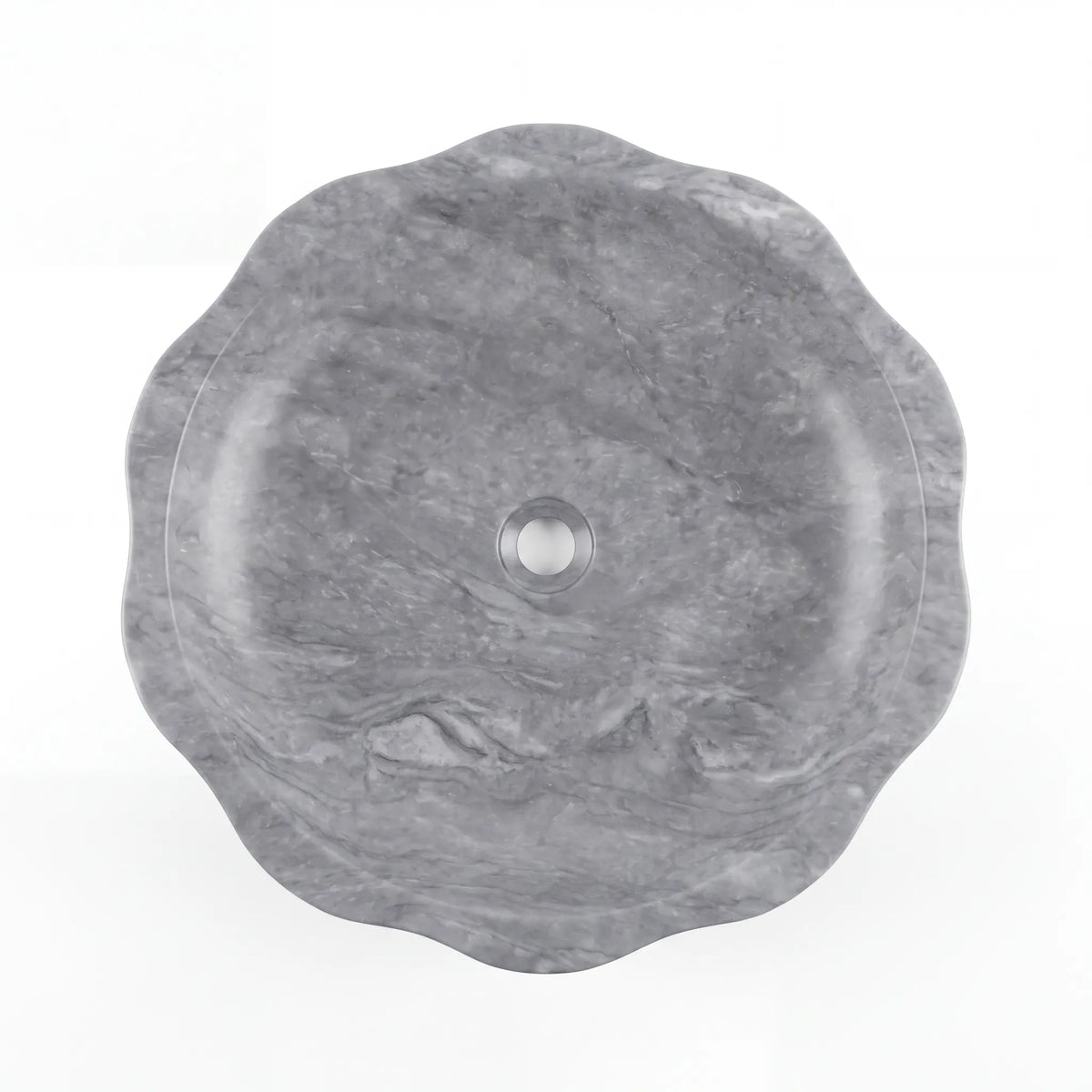 Detailed view of RMD-226 Grigio grey marble vessel sink showing distinctive natural veining