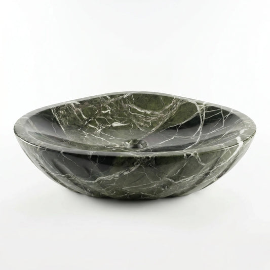 RMD-228 Virenza round green marble vessel sink with rich natural veining