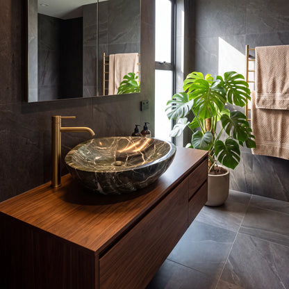 RMD-228 Round Green Marble Vessel Sink Basin