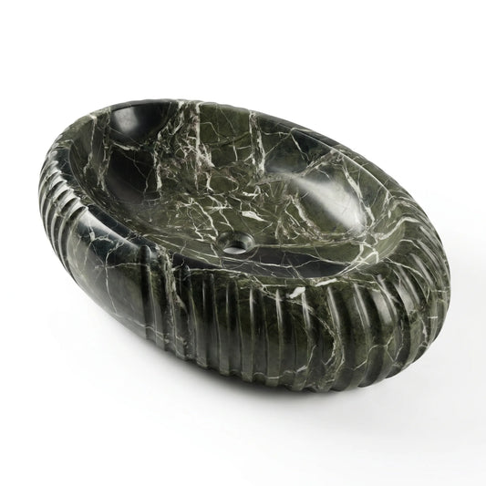 RMD-229 Verdanza oval green marble vessel sink with striking natural veining
