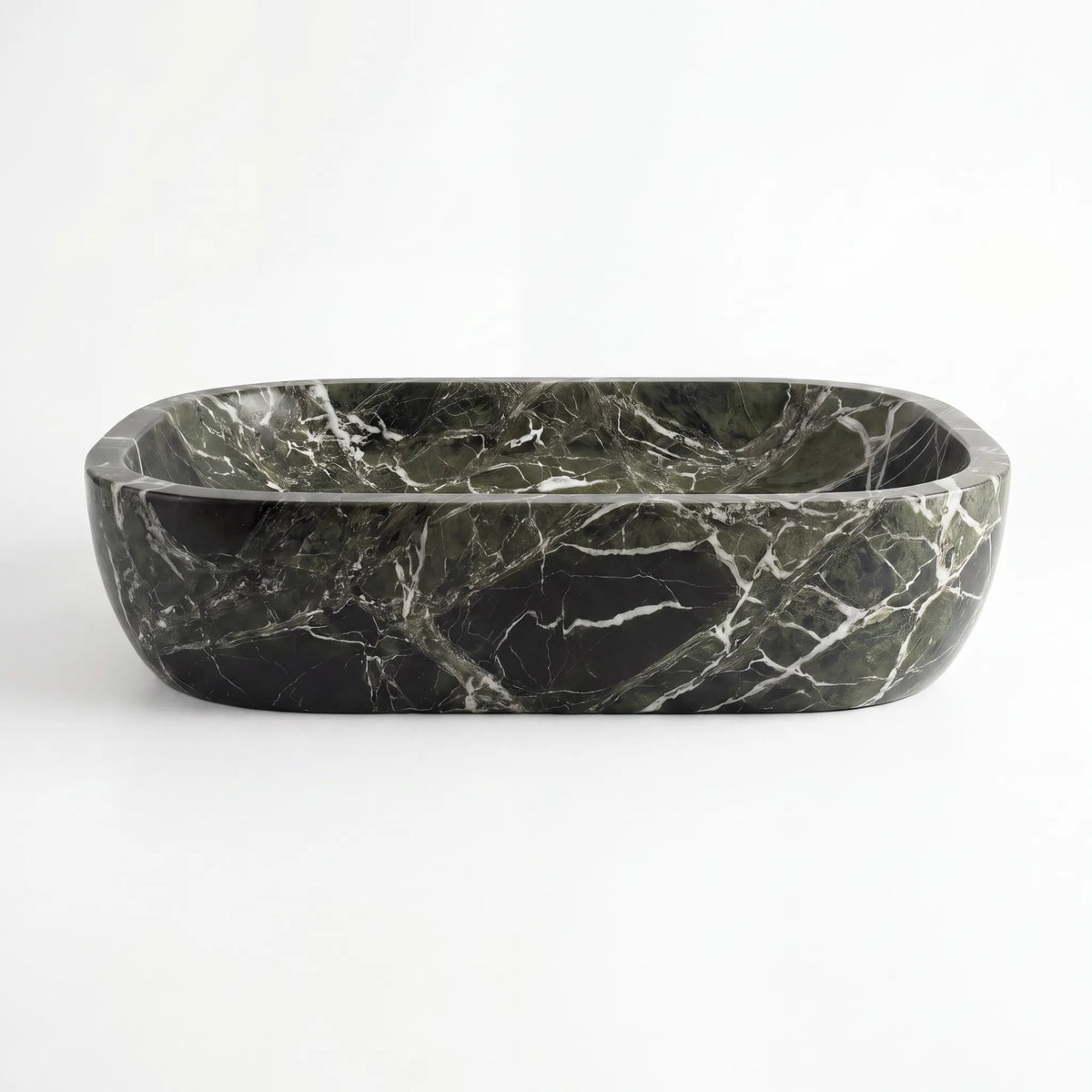 Front view of RMD-230 natural marble vessel sink showcasing its refined sculptural form