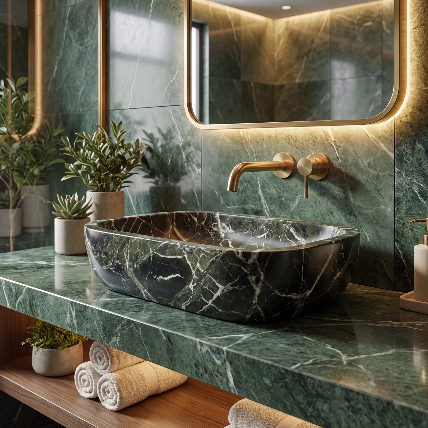 RMD-230 Round Green Marble Vessel Sink Basin