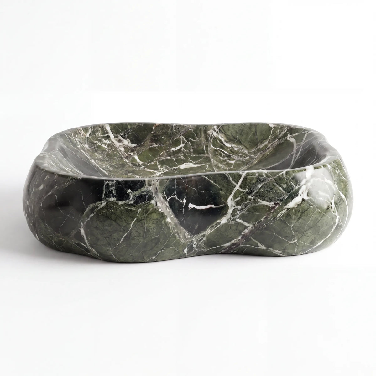 Close-up of the fluted exterior detailing and polished finish of the RMD-231 marble vessel sink