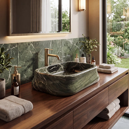 RMD-232 Round Green Marble Vessel Sink Basin