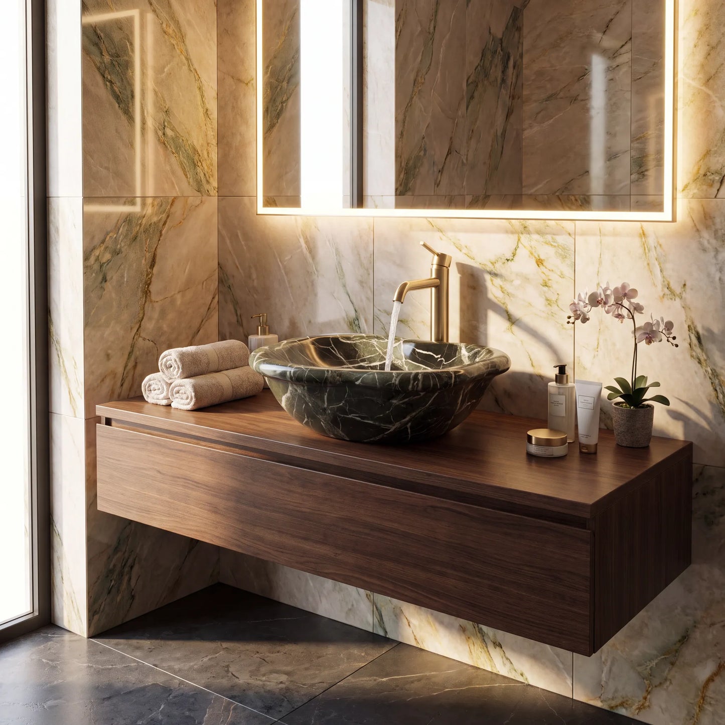 RMD-233  Oval Green Marble Vessel Sink Basin