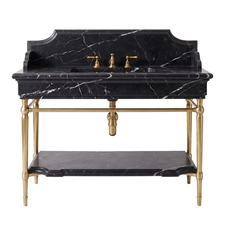 Ravenna – Custom Nero Marquine Marble Sink Vanity with Solid Brass Console Legs