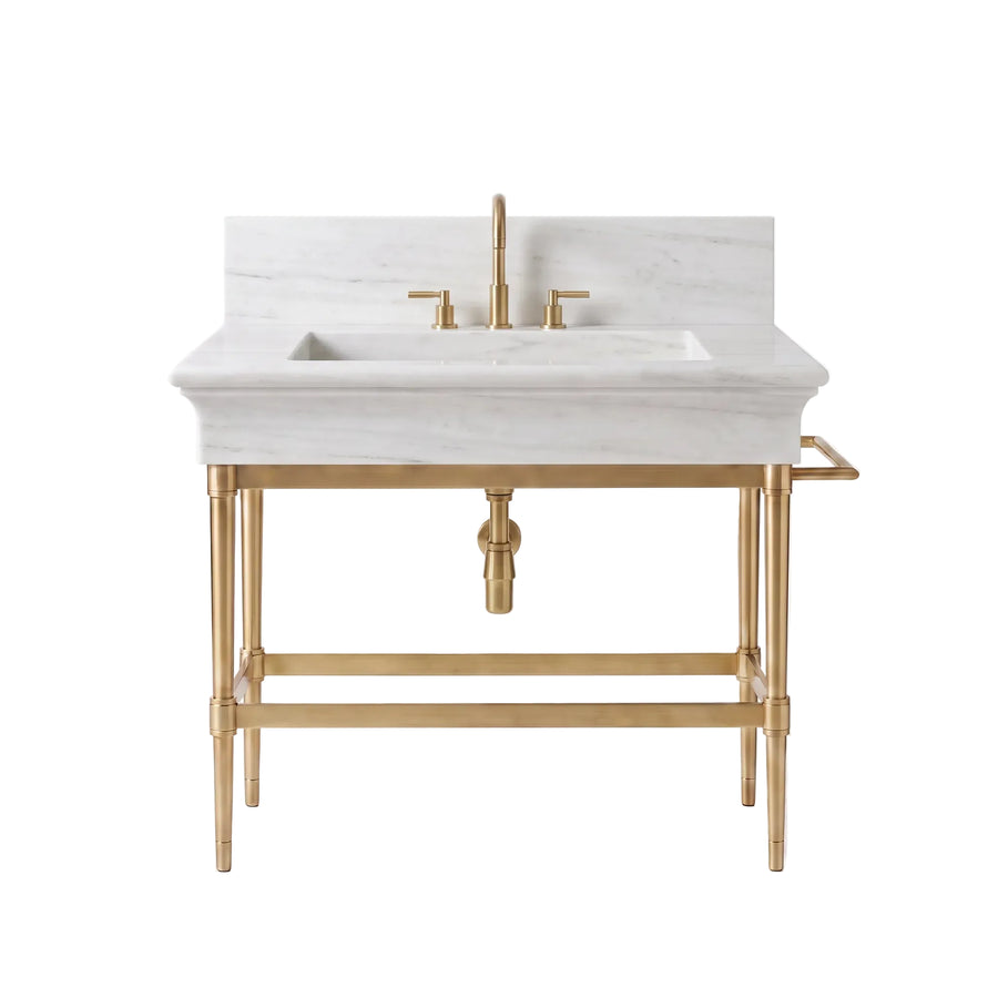 Regalia – Custom Carrara White Marble Sink Vanity with Solid Brass Console Legs