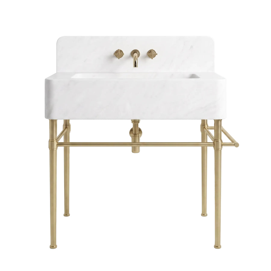 Rovella – Custom Calacatta White Marble Sink Vanity with Solid Brass Console Legs