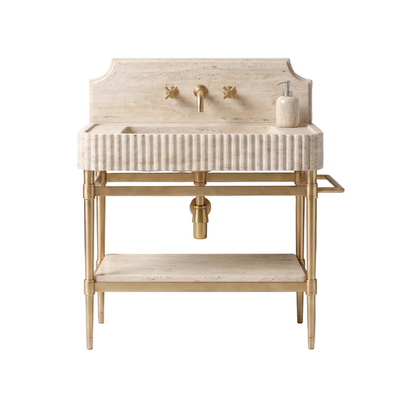Royale – Custom Travertine Marble Sink Vanity with Solid Brass Console Legs