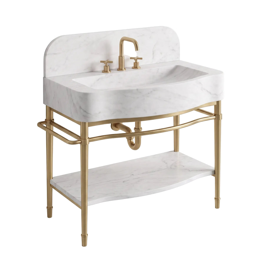 Salerno – Custom Carrara White Marble Sink Vanity with Solid Brass Console Legs