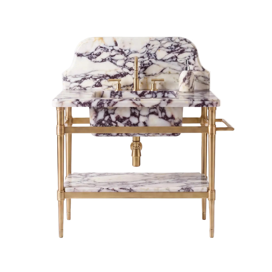 Savona – Custom Calacatta Viola Marble Sink Vanity with Solid Brass Console Legs