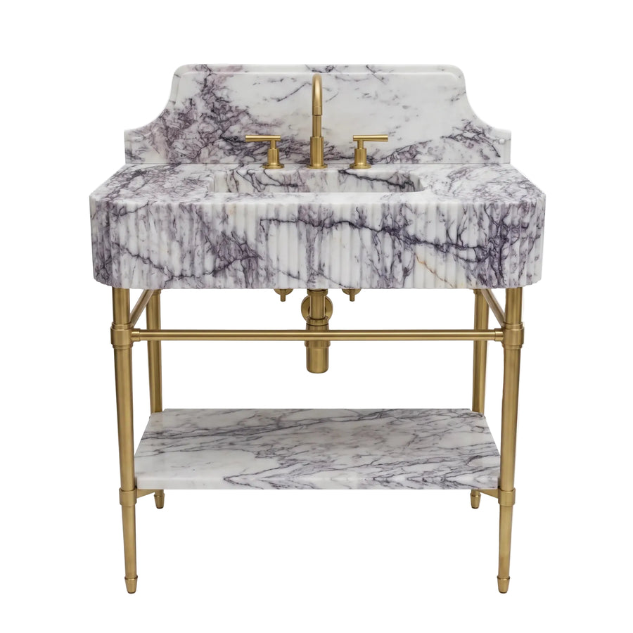 Siena – Custom Lilac Marble Sink Vanity with Solid Brass Console Legs