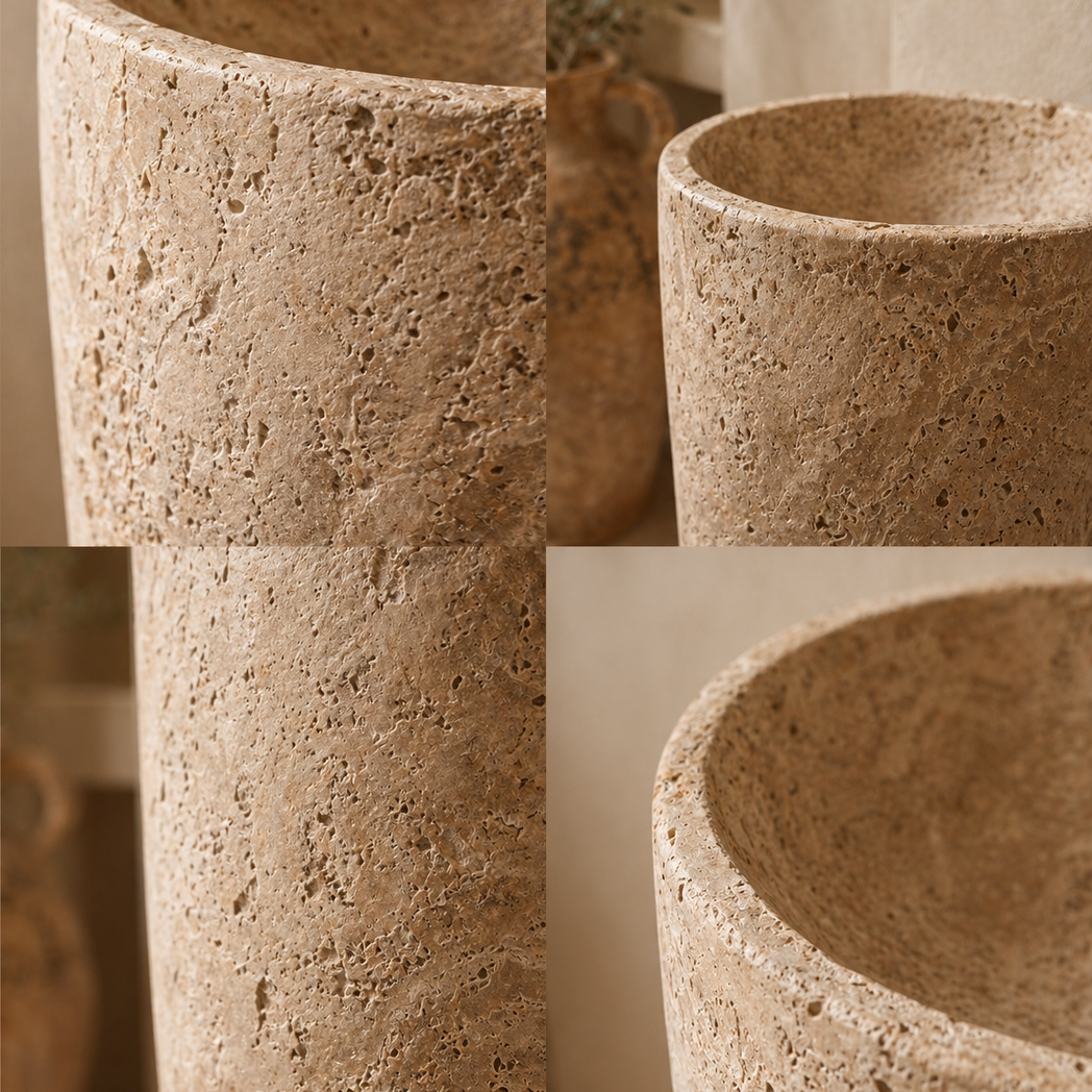 Travertine Freestanding Marble Sink – Handcrafted Natural Stone
