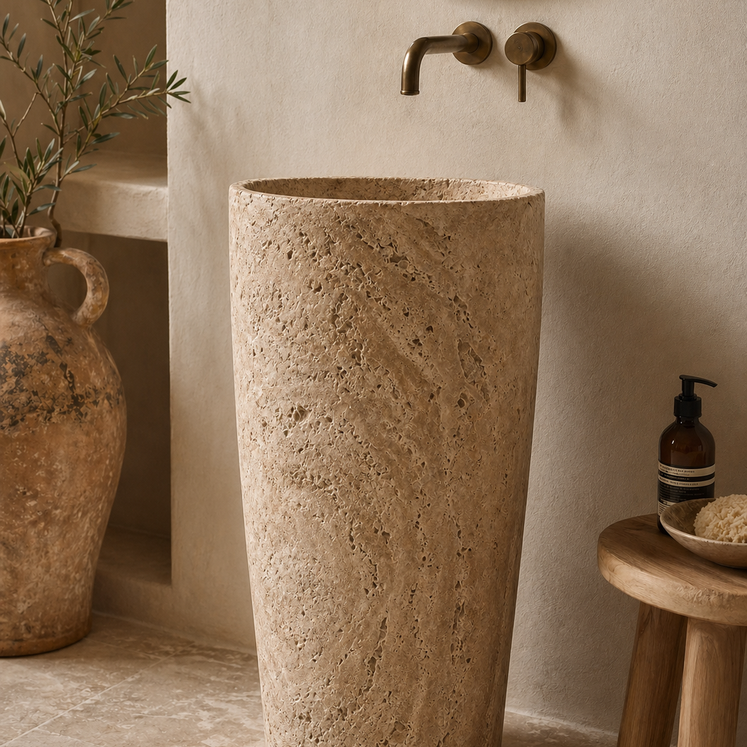 Travertine Freestanding Marble Sink – Handcrafted Natural Stone