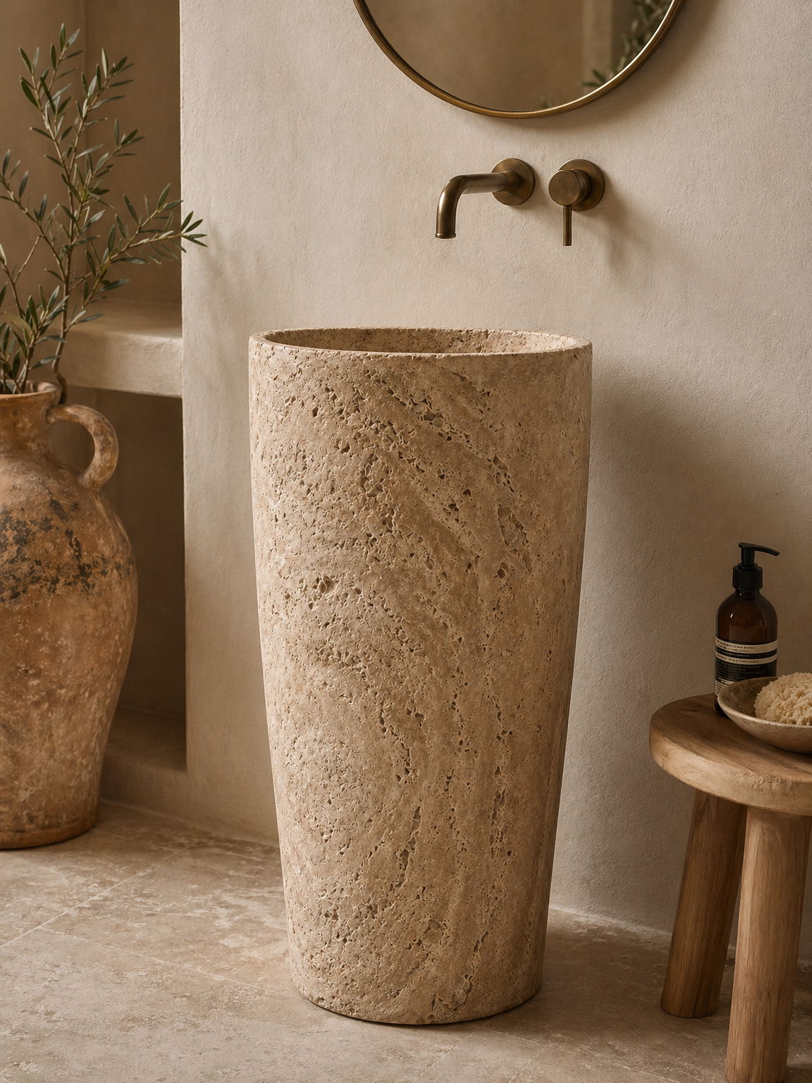 Travertine Freestanding Marble Sink – Handcrafted Natural Stone