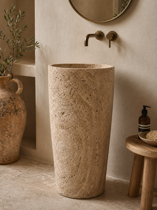 Travertine Freestanding Marble Sink – Handcrafted Natural Stone