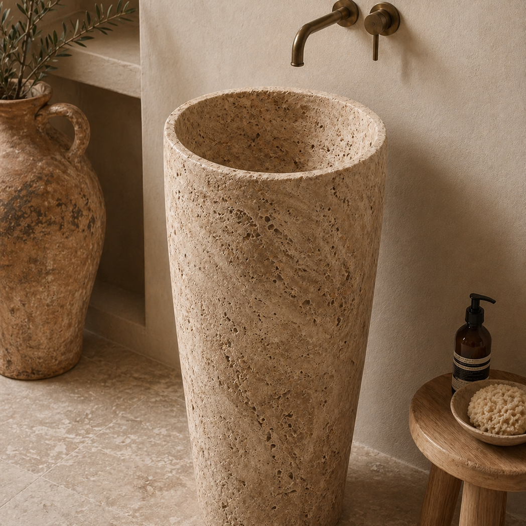 Travertine Freestanding Marble Sink – Handcrafted Natural Stone