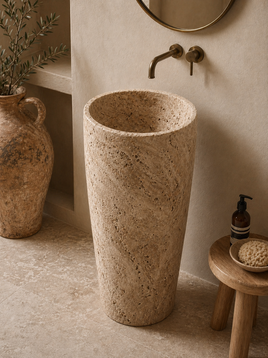 Travertine Freestanding Marble Sink – Handcrafted Natural Stone